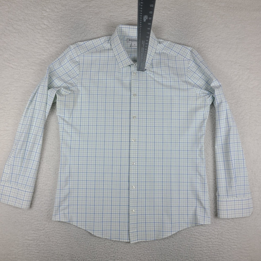 Mizzen Main Dress Shirt Mens XL Blue Green Plaid Performance Button Up *